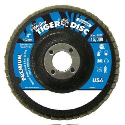 Picture of Weiler® 4" Tiger Abrasive Flap Disc- 80Z- 5/8" A.H. Part# - 50695