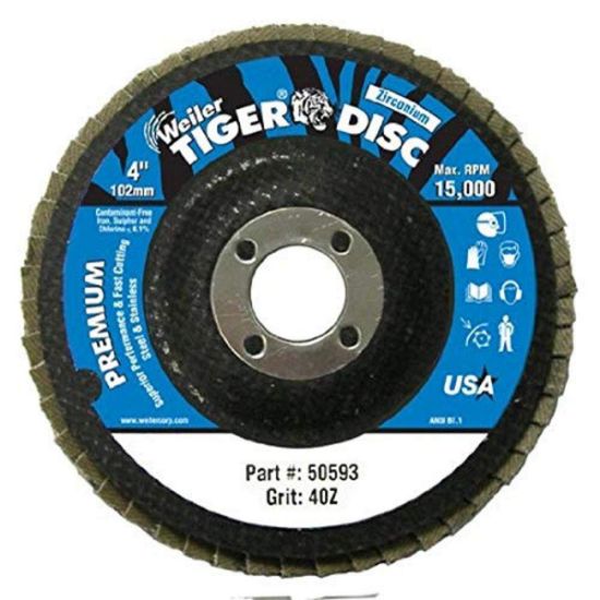 Picture of Weiler® 4" Tiger Angled Abrasivedisc 40 Z Grit 5/8 Ah Part# - 50593