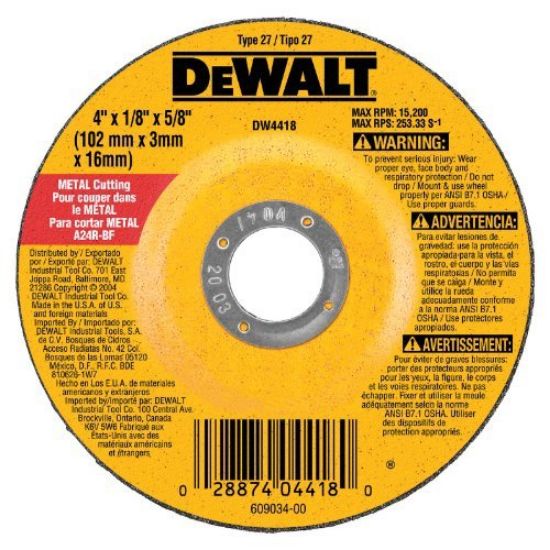 Picture of Dewalt® 4"X1/8"X5/8" A24R 13-500Rpm Ind. General Pur Part# - Dw4418