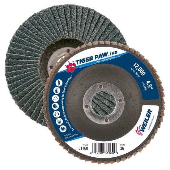 Picture of Weiler® 4-1/2" Tiger Paw Super High Density Flap Disc  F Part# - 51160