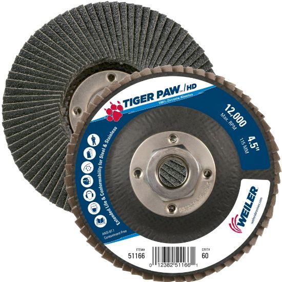 Picture of Weiler® 4-1/2" Tiger Paw Super High Density Flap Disc  F Part# - 51166