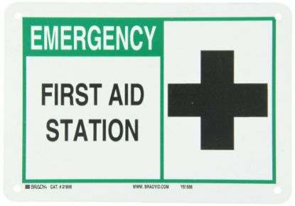 Picture of Brady® B401 7H X 10W Ansi Blk Grn/Wht First Aid Part# - 21806