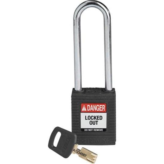 Picture of Brady® Nylon Padlock Blk 76Mm Steel Shkl  Kd Part# - Nyl-Blk-76St-Kd