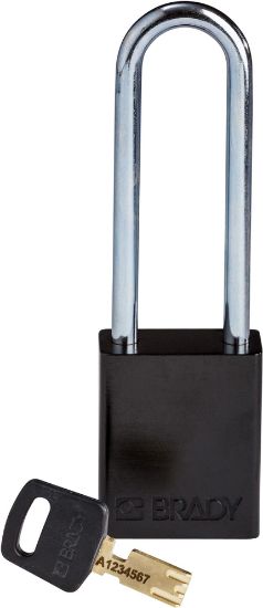 Picture of Brady® Alum Padlock Black 76Mmsteel Shkl Kd Part# - Alu-Blk-76St-Kd