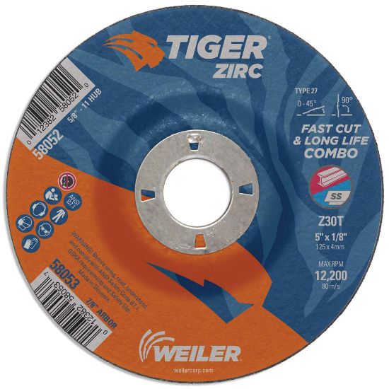 Picture of Weiler® 5 X 1/8 Tiger Zirc Ty27Comb Whl  7/8 Ah Part# - 58053