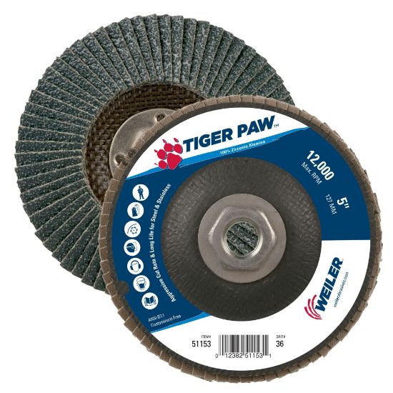 Picture of Weiler® 5" Tiger Paw Abrasive Flap Disc  Flat  Phenolic Part# - 51153