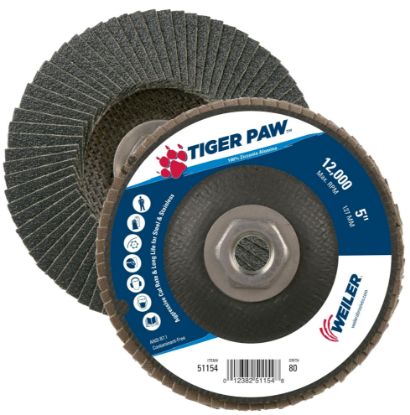 Picture of Weiler® 5" Tiger Paw Abrasive Flap Disc  Flat  Phenolic Part# - 51154