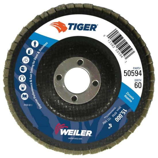 Picture of Weiler® 4" Tiger Disc 2 Abr.Flapdisc 5/8"A.H. 60 Part# - 50594