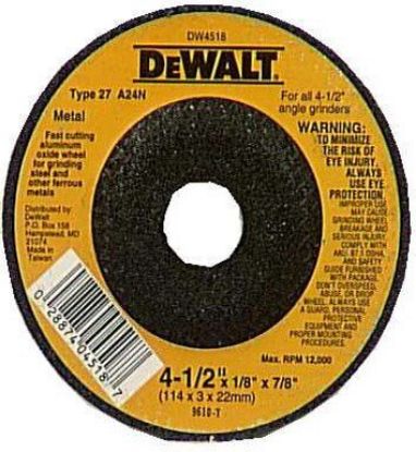 Picture of Dewalt® 4-1/2"X1/8"X7/8" A24R 12-000Rpm General Pur Part# - Dw4518