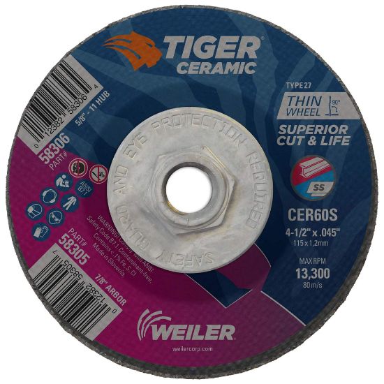 Picture of Weiler® 4.5 X .045 Tiger Ceramict27 Cw Cer60S 5/8-11 Part# - 58306