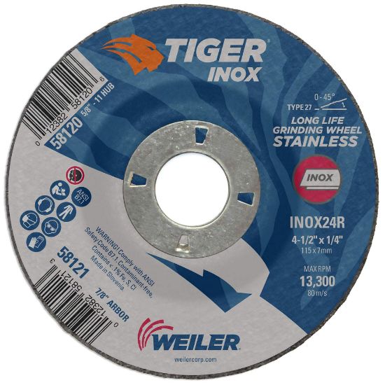 Picture of Weiler® 4-1/2 X 1/4 Tiger Inoxty27 Grind Whl   7/8 Ah Part# - 58121