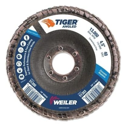 Picture of Weiler® 4-1/2" Tiger Angled Flapdisc  40Z  7/8" A.H. Part# - 51300