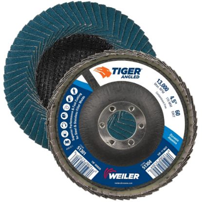 Picture of Weiler® 4-1/2" Tiger Angled Flapdisc  60Z  7/8" A.H. Part# - 51301