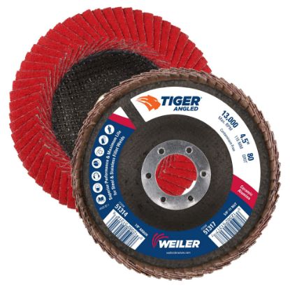 Picture of Weiler® 4-1/2" Tiger Angled Flapdisc  80C  7/8" A.H. Part# - 51314