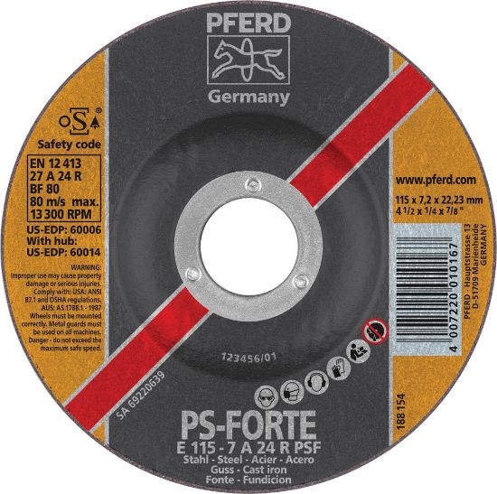 Picture of Pferd 4-1/2"X1/4" Grinding Wheel  7/8" Thd. Type 27 Part# - 60006