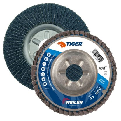 Picture of Weiler® 4-1/2" Tiger Disc Abrasive Flap Disc 24Grit W/7/ Part# - 50511