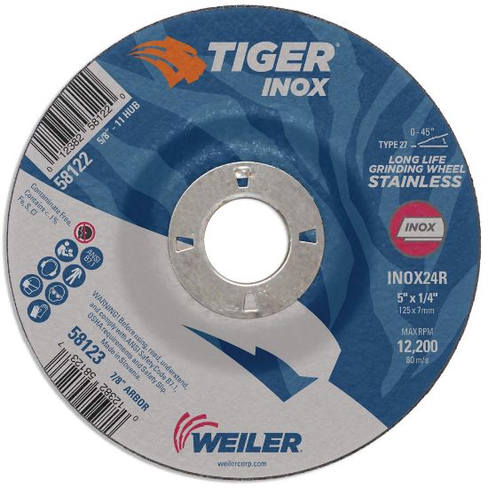 Picture of Weiler® 5 X 1/4 Tiger Inox Ty27Grind Whl  7/8 Ah Part# - 58123