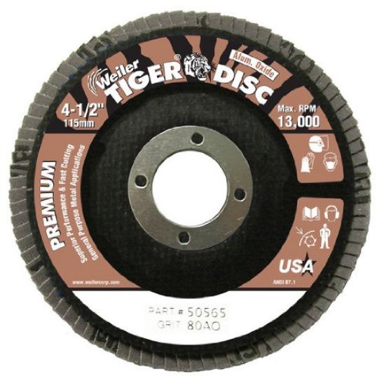 Picture of Weiler® 4-1/2" Tiger Abrasive Flap Disc 80 Grit 7/8 Part# - 50565