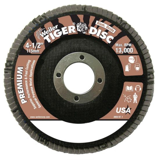 Picture of Weiler® 4-1/2" Tiger Abrasive Flap Disc 36 Grit 7/8 Part# - 50562