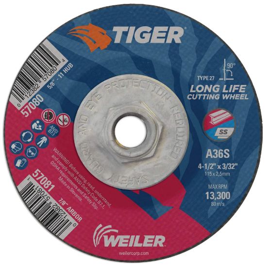 Picture of Weiler® 4-1/2 X 3/32 Tiger Ty27C-O Whl  A60T  5/8-11 A Part# - 57080