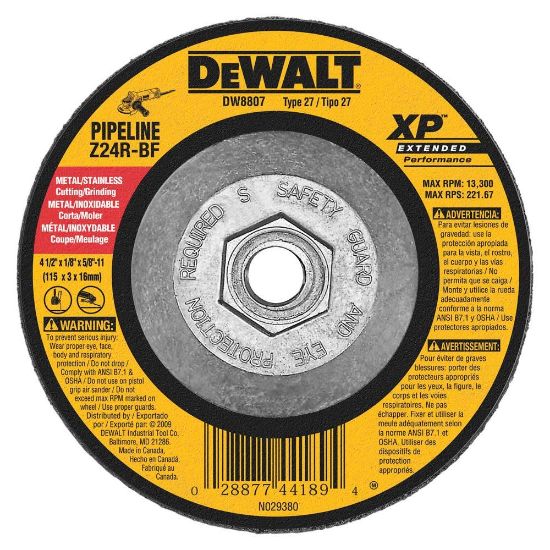 Picture of Dewalt® 4 1/2In X 1/8In X 5/8In11 Zironcia Abrasives Part# - Dw8807