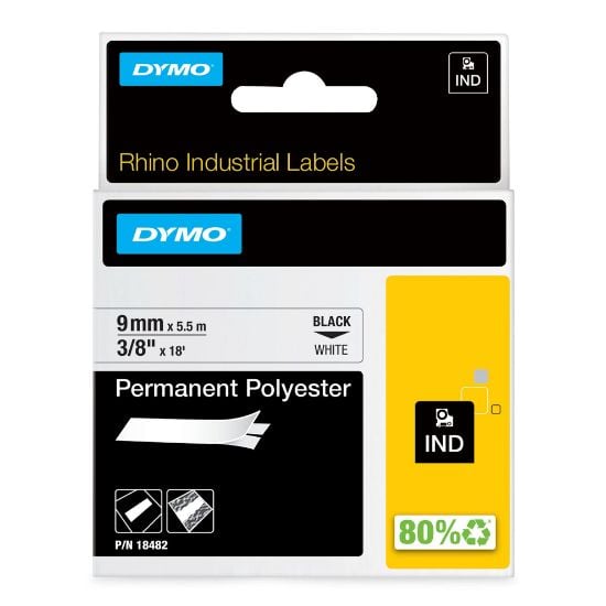 Picture of Dymo Rhino 3/8" White Permanent Poly Labels Part# - 18482