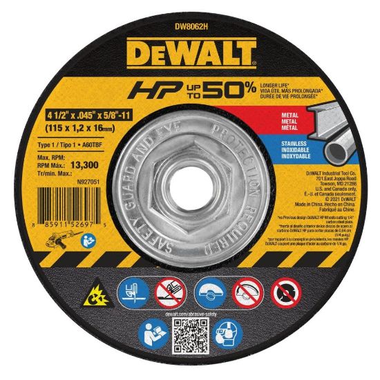 Picture of Dewalt® 4-1/2 X .045 X 5/8"-11 Hp Type 1 Cutting Whl Part# - Dw8062H