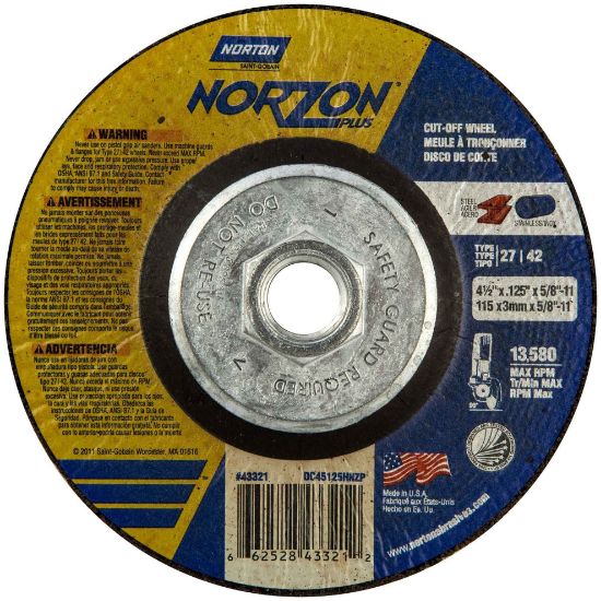 Picture of Norton 4-1/2 X .125 X 5/8-11 Norzon Plus Type 27 Part# - 66252843321