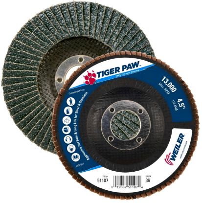 Picture of Weiler® 4-1/2" Tiger Paw Abrasive Flap Disc- Flat- - 36Z Part# - 51107