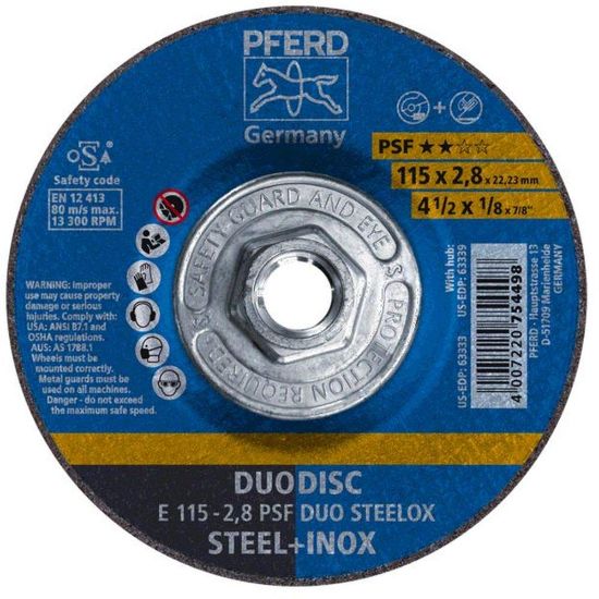 Picture of Pferd 4-1/2" X 1/8" Du Ds Wh 5/8-11 Thd A 46 P Psf T27 Part# - 63339