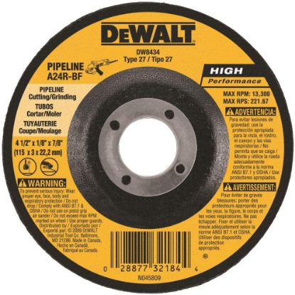 Picture of Dewalt® 4-1/2"X1/8"X7/8" Pipeliner Cutting/Grinding Whee Part# - Dw8434