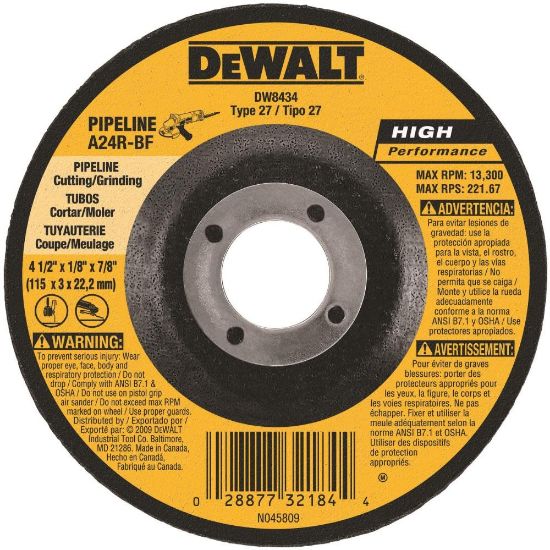 Picture of Dewalt® 4-1/2"X1/8"X7/8" Pipeliner Cutting/Grinding Whee Part# - Dw8434