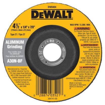 Picture of Dewalt® 4-1/2"X1/4"X7/8" Aluminum Grinding Wheel Part# - Dw8404