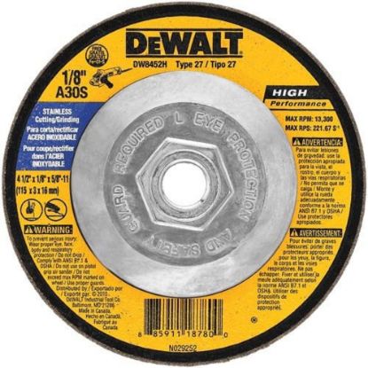 Picture of Dewalt® 4-1/2" X 1/8" X 5/8"-11T27 Stainless Wheel Part# - Dw8452H