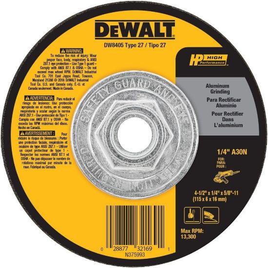 Picture of Dewalt® 4-1/2"X1/4"X5/8"-11 Aluminum Grinding Wheel Part# - Dw8405