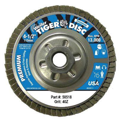 Picture of Weiler® 4-1/2" Tiger Abrasive Flap Disc-40Z-5/8-11A.H. Part# - 50518