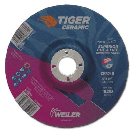 Picture of Weiler® 6 X 1/4 Tiger Ceramic T27 Grinding Cer24R 7/8 Ah Part# - 58329