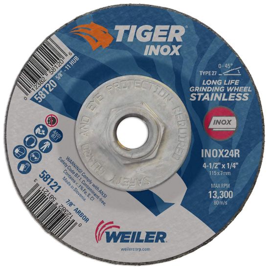 Picture of Weiler® 4-1/2 X 1/4 Tiger Inoxty27 Grind Whl   5/8-11 Part# - 58120