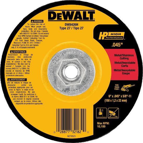 Picture of Dewalt® 5" X .045" X 5/8"-11 Hpcutoff Wheel Part# - Dw8425H