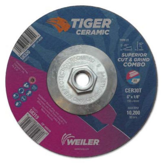 Picture of Weiler® 6 X 1/8 Tiger Ceramic T27 Combo Cer30T 5/8-11 Part# - 58320