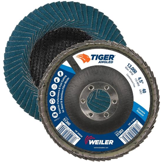 Picture of Weiler® 4-1/2" Tiger Angled Flapdisc  40Z  5/8"-11 Nut Part# - 51303