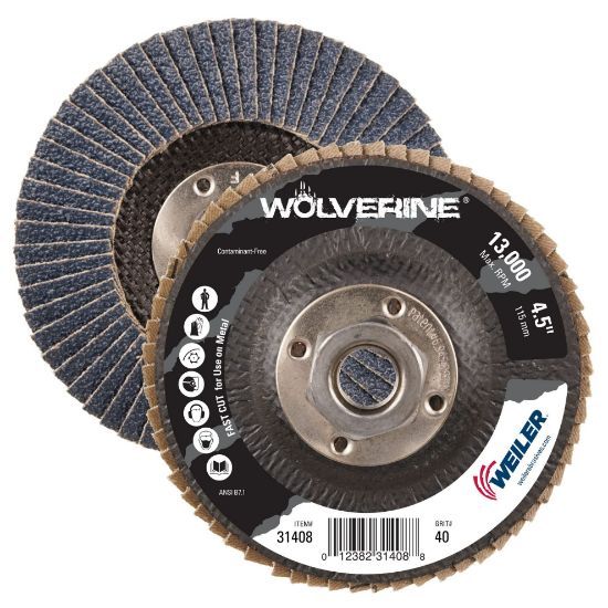 Picture of Weiler® 4-1/2" Wolv Flap Disc  Flat 40Z  5/8"-11 Unc Nut Part# - 31408