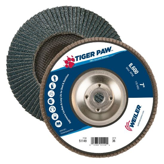 Picture of Weiler® 7" Tiger Paw Abrasive Flap Disc  Angled  Phenoli Part# - 51149