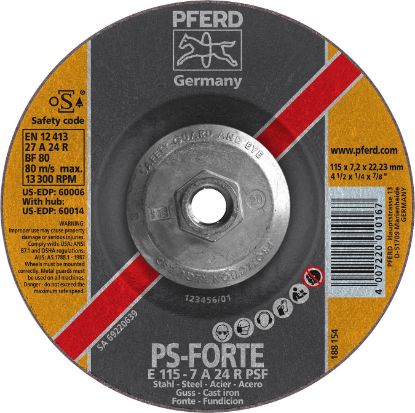 Picture of Pferd 4-1/2" X 1/4" Grinding Wheel  5/8-11 Thd Type 27 Part# - 60014