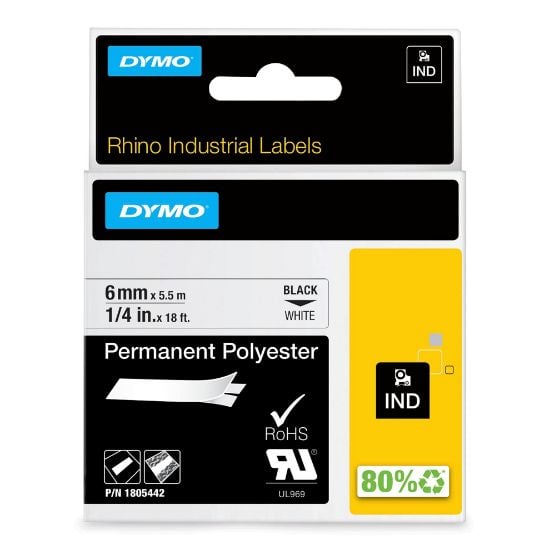 Picture of Dymo Rhino 1/4" White Permanent Poly Labels Part# - 1805442