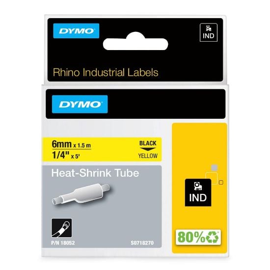 Picture of Dymo Rhino 1/4" Yellow Heat Shrink Tubes Part# - 18052