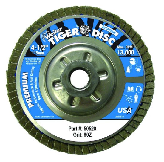 Picture of Weiler® 4-1/2" Tiger Abrasive Flap Disc 80Z 5/8"-11 A.H. Part# - 50520