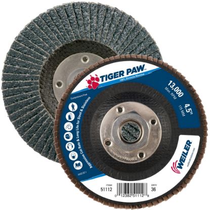 Picture of Weiler® 4-1/2" Tiger Paw Abrasive Flap Disc- Flat- - 36Z Part# - 51112