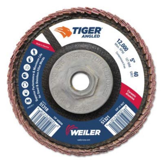 Picture of Weiler® 5" Tiger Angled Flap Disc  40C  5/8"-11 Nut Part# - 51321