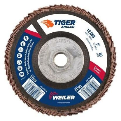 Picture of Weiler® 5" Tiger Angled Flap Disc  80C  5/8"-11 Nut Part# - 51323